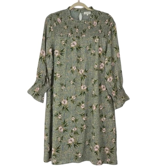 Roolee The Tucson Smocked Floral Dress Smocked Wrist Neckline Green Large - Picture 1 of 6